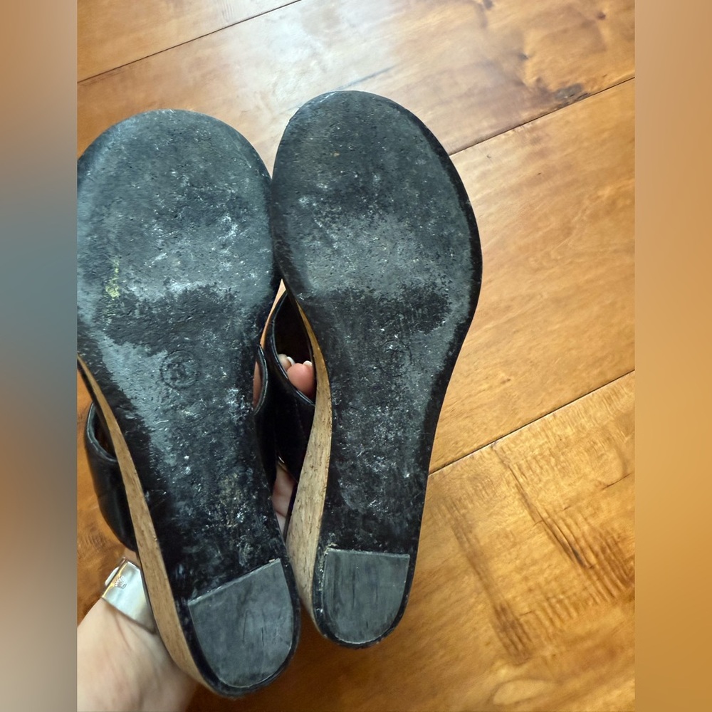 Chanel CC cork wedge shiny goatskin gold black - Picture 6 of 8